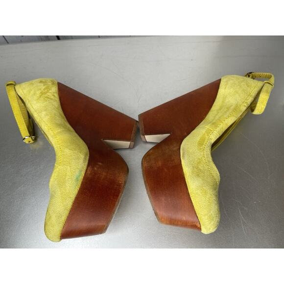 Top Shop Platform Heels Women Suede & Wood Bright Yellow Pin Up Size US 5 - Picture 3 of 10